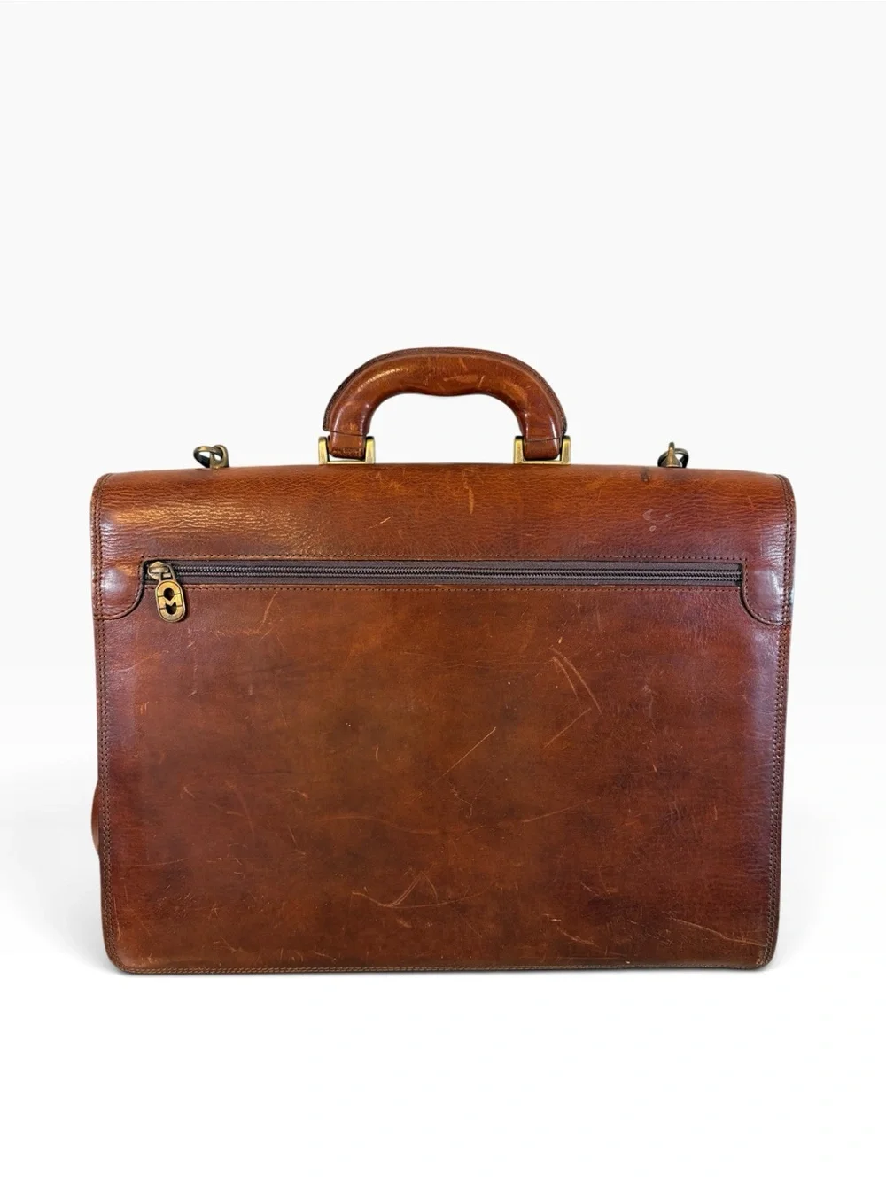 VTG Marino Orlandi Brown Leather Briefcase Messenger Crossbody